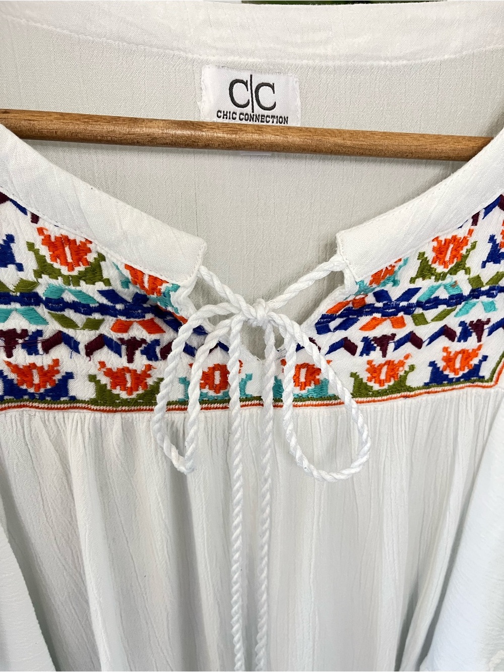 White Boho Embroidered Ruffle Blouse - Picture 3 of 6
